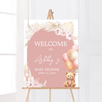 Pink Boho Bear Balloon Baby Dusche Willkommen