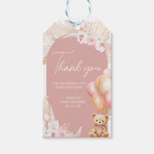 Pink Boho Bear Balloon Baby Shower Fevor Tags Geschenkanhänger