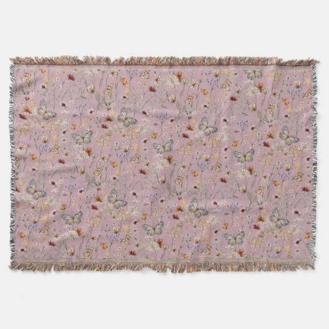 Pink Boho Bloral Throw Blanket Decke (Vorderseite)