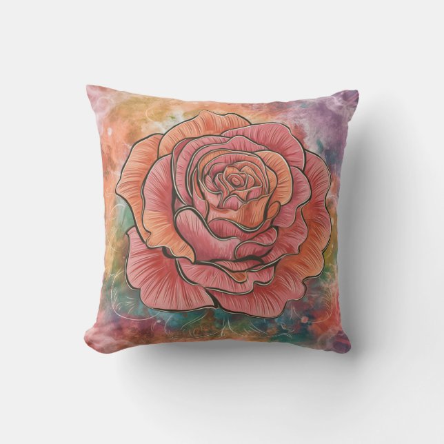 Pink Boho Blume, Chick, stilvoll, gemütlich Kissen (Vorderseite)