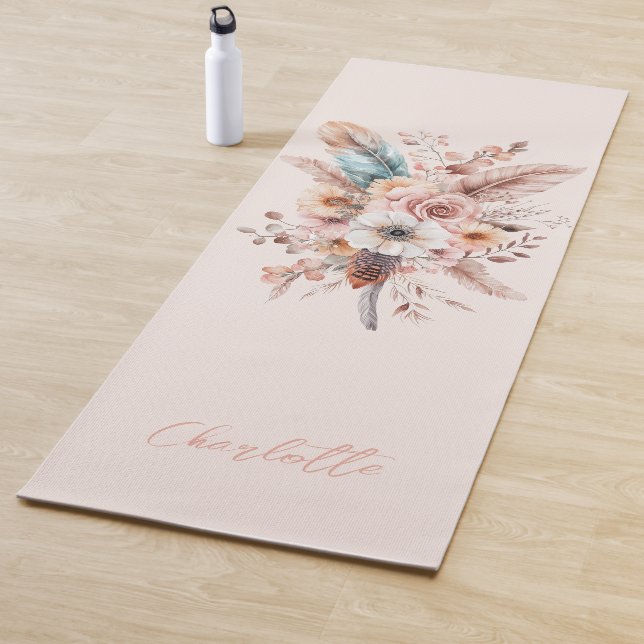 Pink Boho Blume & Feathers Elegant Yogamatte (Beispiel)