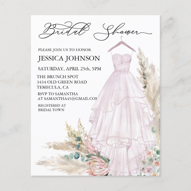 Pink Boho Brautparty Hochzeitskleid Wasserfarbe (Vorderseite)