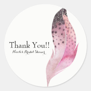 Pink Boho Chic Bohemisch Feather Custom Gastgesche Runder Aufkleber