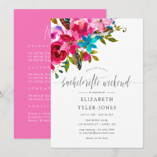 Pink Boho Chic Florales Wochenende-Programm für Ju Einladung