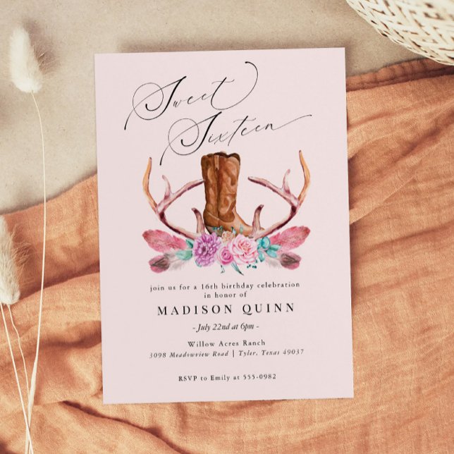 Pink Boho Cowgirl 16 . Geburtstag Geburtstag Einladung (Von Creator hochgeladen)