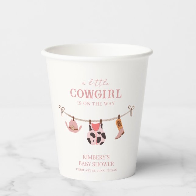 Pink Boho Cowgirl Clothesline Cowhide Babydusche Pappbecher (Vorderseite)