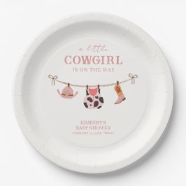 Pink Boho Cowgirl Clothesline Cowhide Babydusche Pappteller