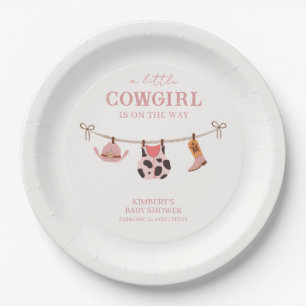 Pink Boho Cowgirl Clothesline Cowhide Babydusche Pappteller