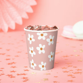 Pink Boho Daisy Birthday Party Pappbecher