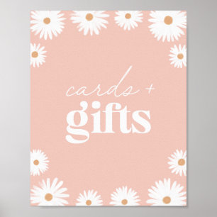 Pink Boho Daisy Bloral Baby Duschkarten und Gesche Poster