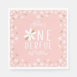 Pink Boho Daisy Onederful Birthday Napkins Serviette