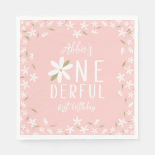 Pink Boho Daisy Onederful Birthday Napkins Serviette