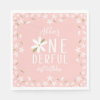 Pink Boho Daisy Onederful Birthday Napkins Serviette