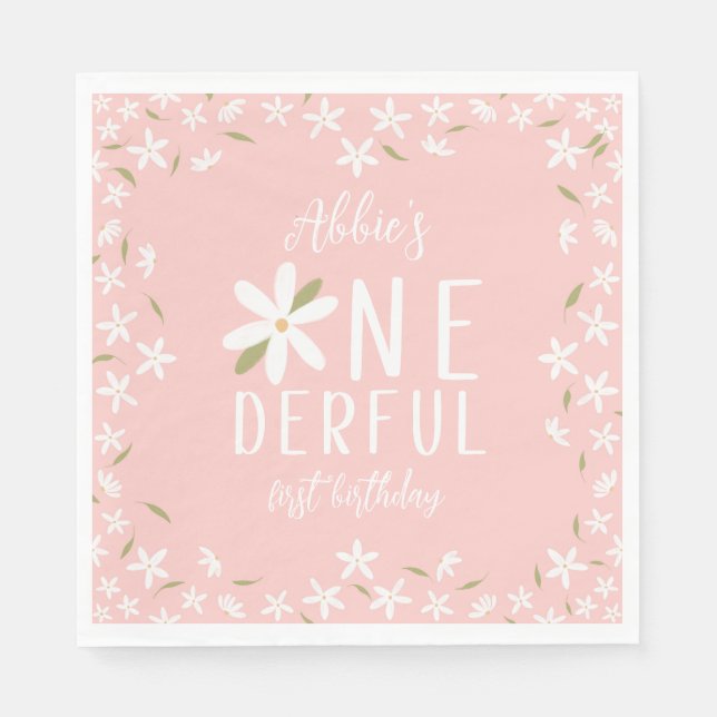 Pink Boho Daisy Onederful Birthday Napkins Serviette (Vorderseite)