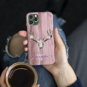 Pink Boho Deer Skull Floral Monogram Chic Case-Mate iPhone Hülle
