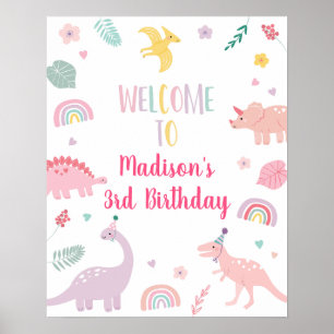 Pink Boho Dinosaur Geburtstag Willkommen Poster