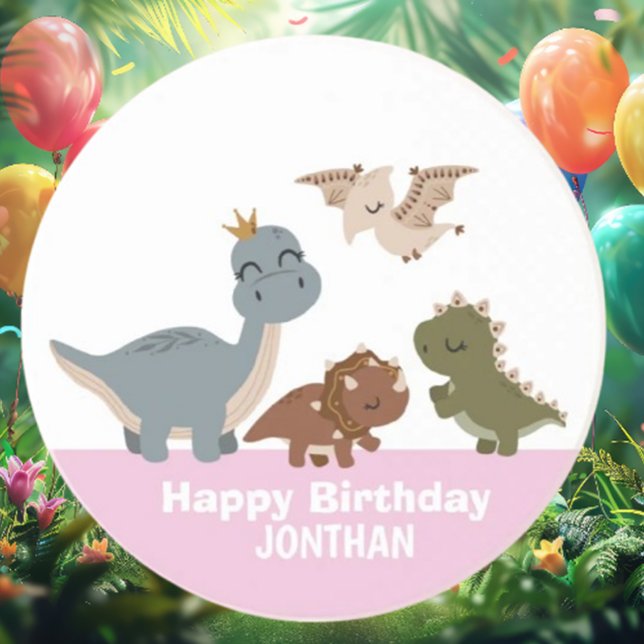 Pink Boho Dinosaur Geburtstagsparty Getränkeuntersetzer (Celebrate in style with our Pink Boho Dinosaur Birthday Party Coaster! )