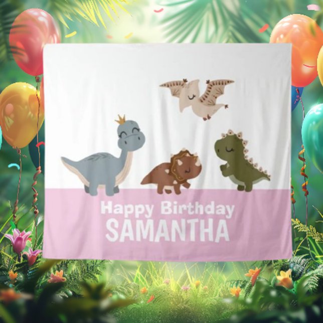 Pink Boho Dinosaurier Hintergrund Wandteppich (Transform your space with our enchanting Pink Boho Dinosaur backdrop! )