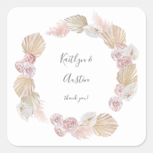 Pink Boho & Driving Palm Floral Vielen Dank Quadratischer Aufkleber