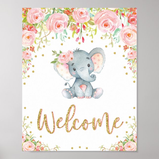 Pink Boho Elephant Baby Dusche Begrüßung Dekoratio Poster (Vorne)