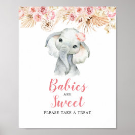 Pink Boho Elephant Girl Babies sind Sweet Sign Poster