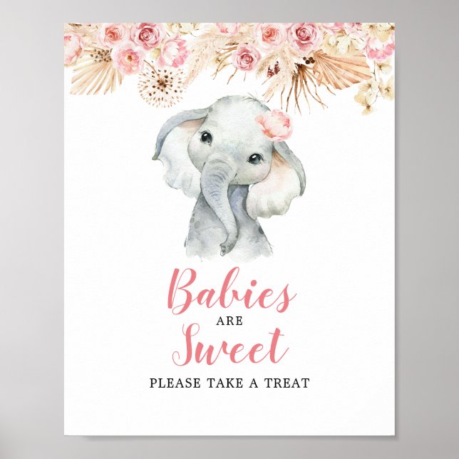 Pink Boho Elephant Girl Babies sind Sweet Sign Poster (Vorne)