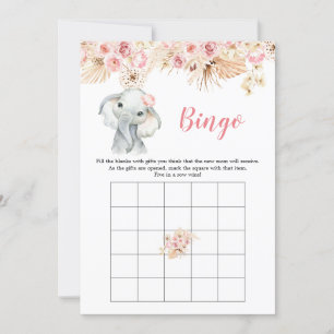 Pink Boho Elephant Girl Baby Dusche Bingo Spiel Einladung