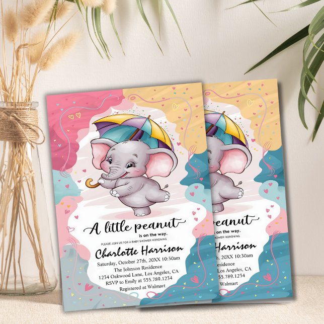 Pink Boho Elephant Girl Baby Dusche Einladung (Von Creator hochgeladen)