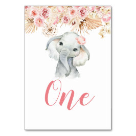 Pink Boho Elephant Girl Baby Dusche Tischnummer