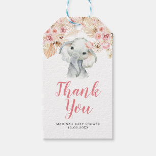 Pink Boho Elephant Girl Babydusche Danke Tag Geschenkanhänger
