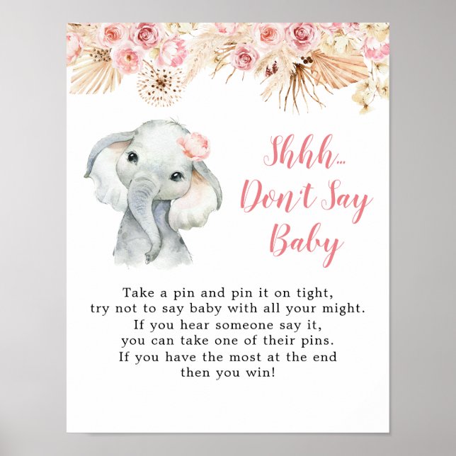Pink Boho Elephant Girl Babydusche Sage nicht Baby Poster (Vorne)