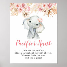 Pink Boho Elephant Girl Babydusche Schnuller Jagd Poster
