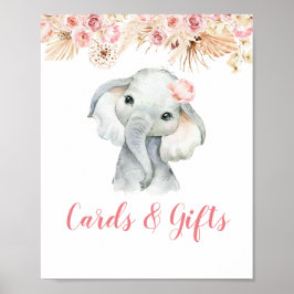 Pink Boho Elephant Girl Babyduschkarten & Geschenk Poster