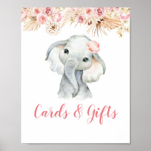 Pink Boho Elephant Girl Babyduschkarten & Geschenk Poster