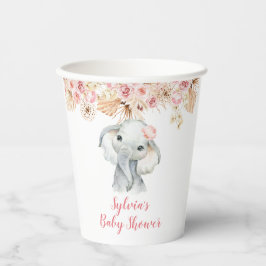 Pink Boho Elephant Girl Showball Cup Pappbecher