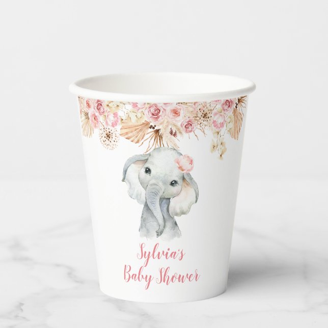 Pink Boho Elephant Girl Showball Cup Pappbecher (Vorderseite)