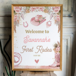 Pink Boho Erste Rodeo 1. Geburtstag 18x24 Willkomm Poster
