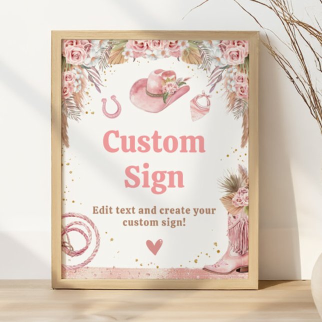 Pink Boho Erste Rodeo 1. Geburtstag Benutzerdefini Poster (Pink Boho First Rodeo 1st Birthday Custom Sign
)