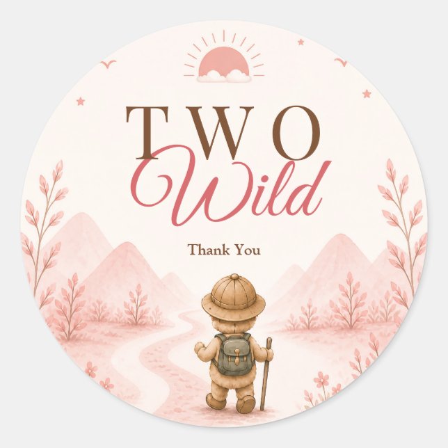 Pink Boho Explorer Kindergeburtstag Runder Aufkleber (Vorderseite)