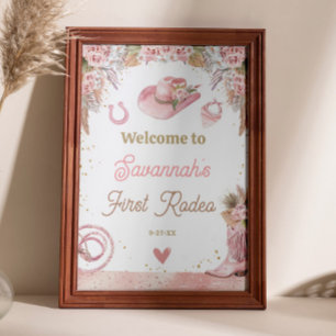 Pink Boho First Rodeo 1. Geburtstag 20x30 Willkomm Poster