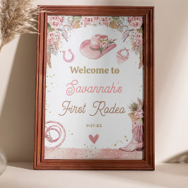 Pink Boho First Rodeo 1. Geburtstag 24x36 Willkomm Poster