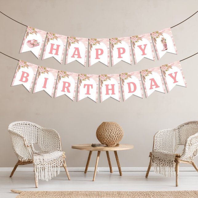 Pink Boho First Rodeo 1. Geburtstag Wimpelkette (Pink Boho First Rodeo 1st Birthday Bunting Flags)