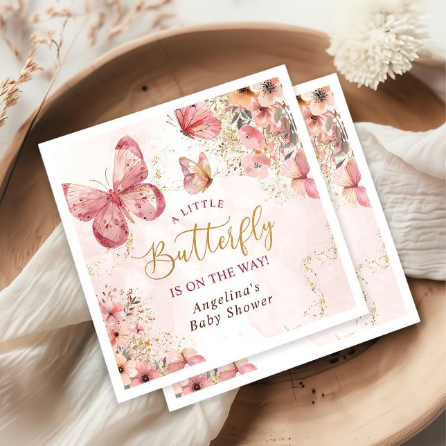 Pink Boho Floral Butterfly Babydusche Serviette (Von Creator hochgeladen)