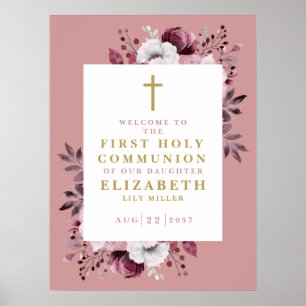 Pink Boho Floral Erste Heilige Kommune Begrüßungsz Poster