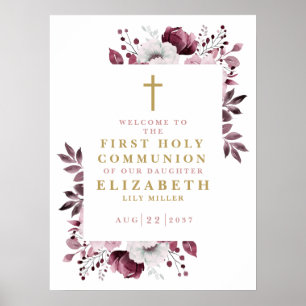Pink Boho Floral Erste Heilige Kommune Begrüßungsz Poster