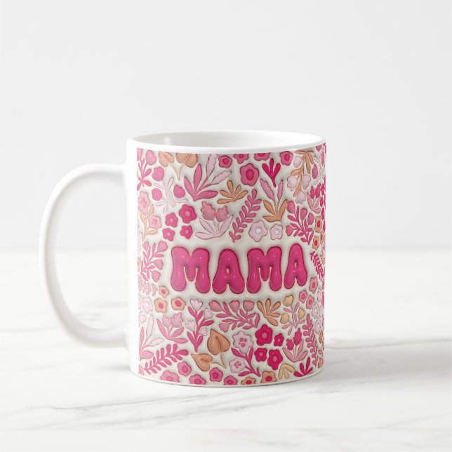 Pink Boho Floral Mama 3D Effect Pattern Kaffeetasse (Links)