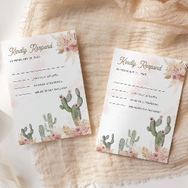 Pink Boho Floral Pampas Cactus Wedding RSVP Karte