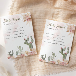 Pink Boho Floral Pampas Cactus Wedding RSVP Karte