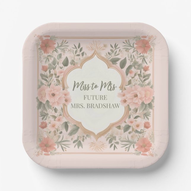 Pink Boho Floral Pappteller (Vorderseite)