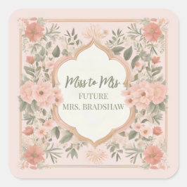 Pink Boho Floral Quadratischer Aufkleber